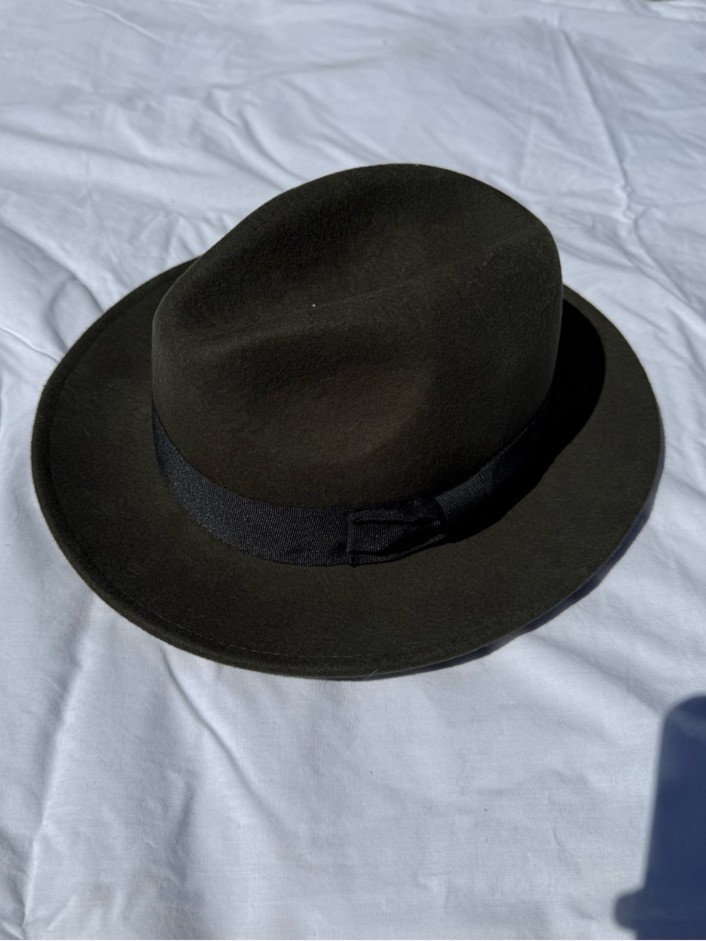 Men's Dark Olive Wool Fedora with Black Band